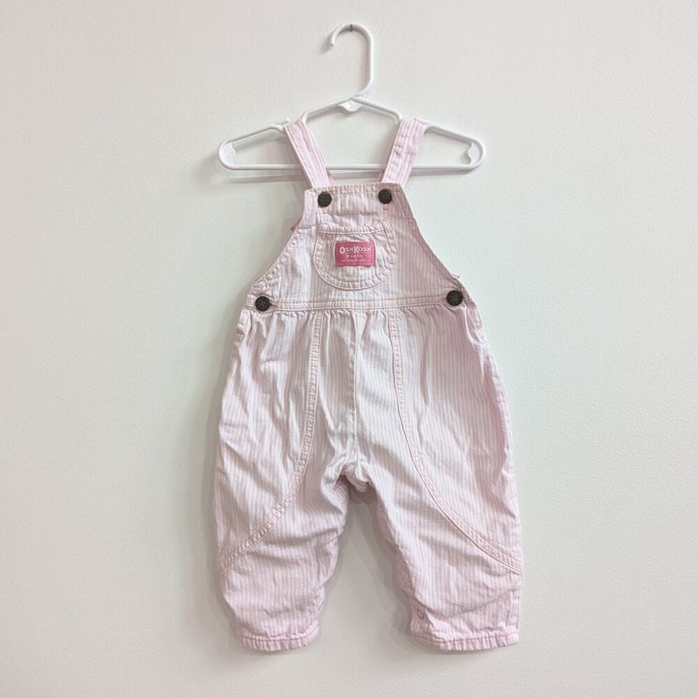 Vtg Oshkosh Bgosh Overalls 18m Classic Pink Hickory Stripe Bubble